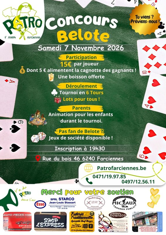 Loisirs Concours Belote - Patro Farciennes