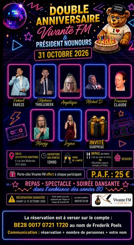 Soirées Double soirée anniversaire - Vivante et président Nounours