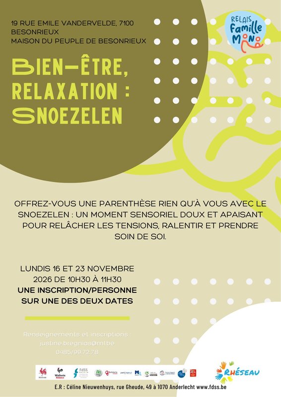 Stages,cours Relais Familles Mono Louvière - Bien-être relaxation : Snoezelen