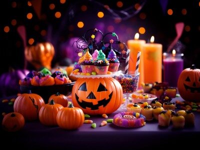 Loisirs Trick treat party Pumpkin Jack-O-Lantern surrounded halloween decor