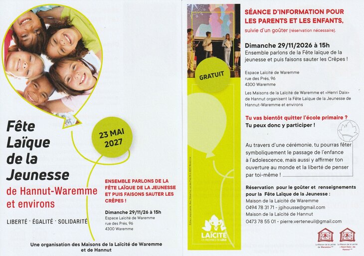 Conférences Fête Laïque la Jeunesse - Séance d information pour parents enfants