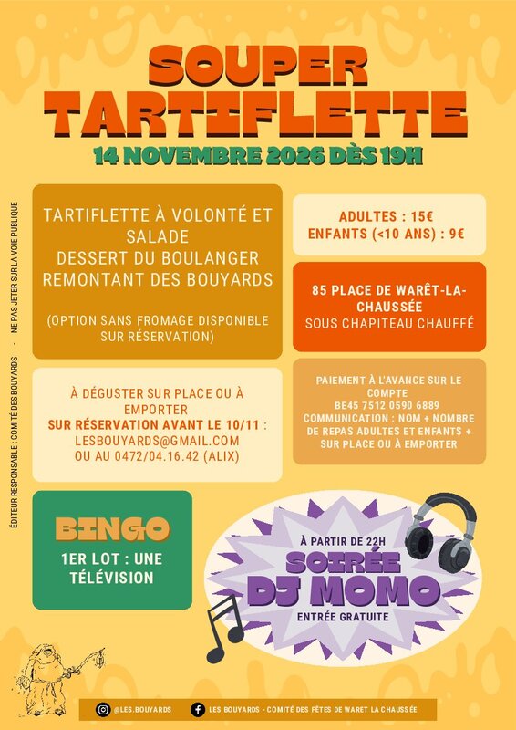 Soirées Souper tartiflette + bingo+ soirée