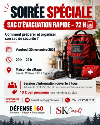 Conférences Soirée spéciale : préparer sac d’évacuation h