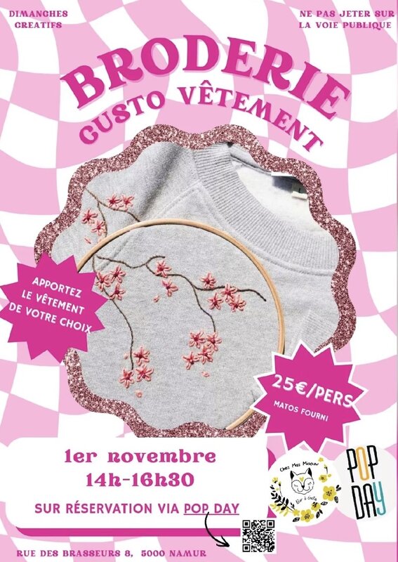 Stages,cours Atelier broderie vêtement