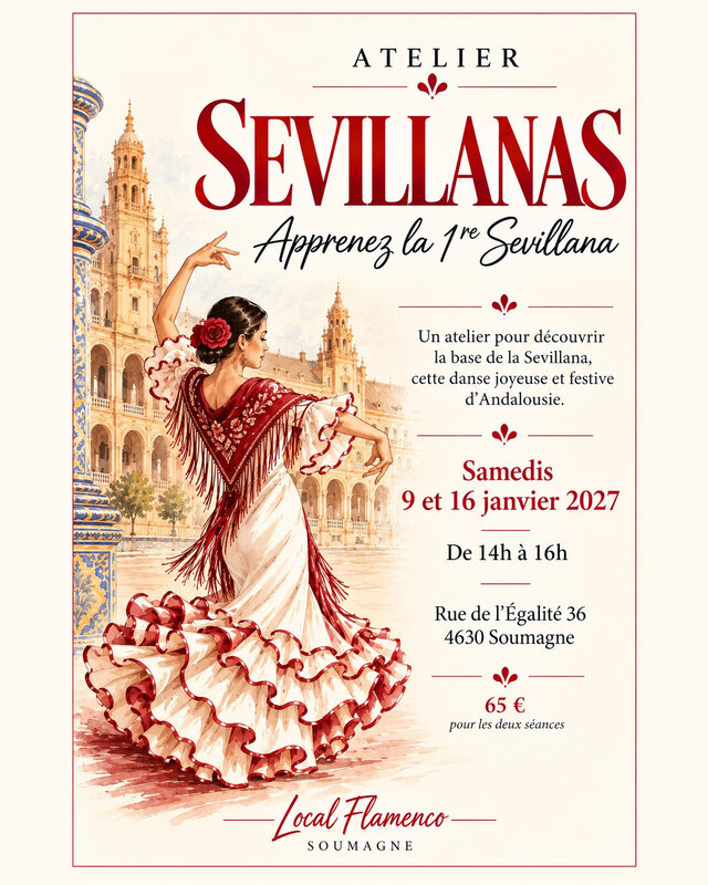 Stages,cours Atelier Sevillana– Découvrez magie l Andalousie 